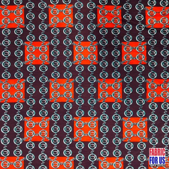 Squares & Links Brown/Rust Color Design Poly-Spandex Fabric 58/60" Wide - Picture 1 of 4